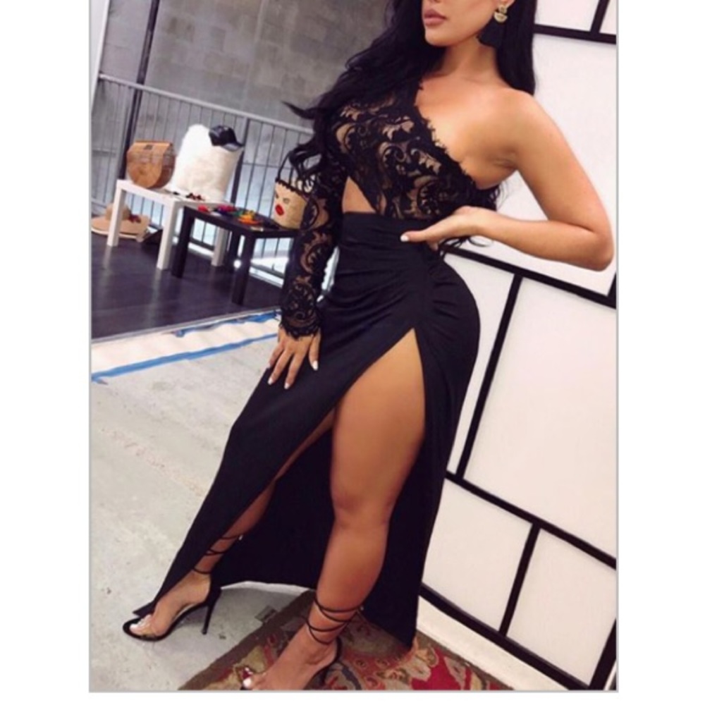 Sexy black one sleeve dress